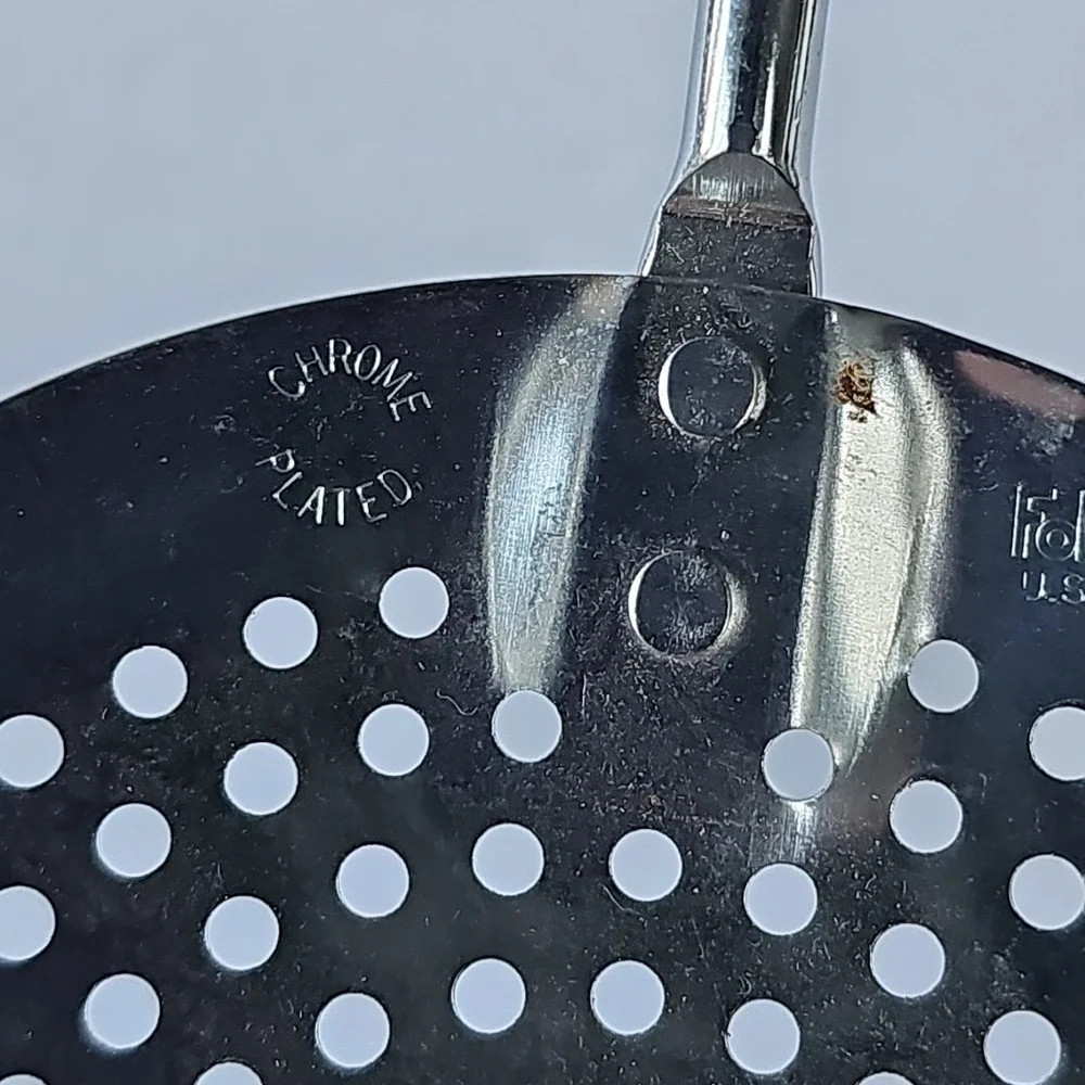 Vintage Foley USA Skimmer Spoon Chrome Plated Black Handle Retro Kitchen Tool